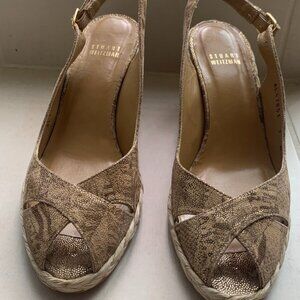 Stuart Weitzman Metallic Open-Toe Wedgy Size 7